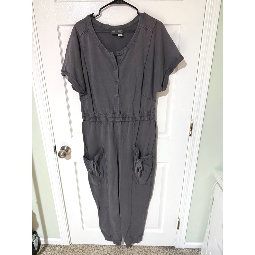 Saturday Sunday Anthropologie Gray Button Front Cargo Jogger Jumpsuit Large‎